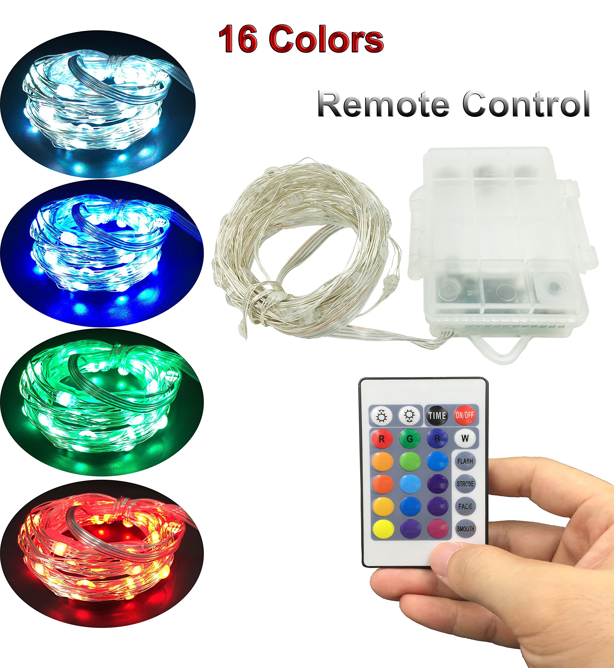 YKSH Indoor & Outdoor Led String Lights, Battery Powered Led Fairy String Lights with Remote and Timer Waterproof Multi Color Changing Light for Patio Parties Wedding Decoration Christmas Tree