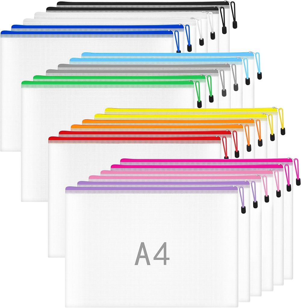 Northern Brothers 24Pcs A4 Plastic Wallets Zip Folders 12 Colors Office School