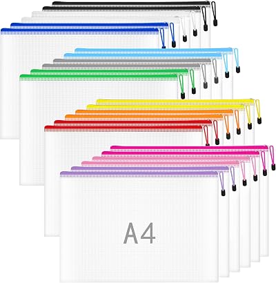 Northern Brothers 24Pcs A4 Plastic Wallets Zip Folders 12 Colors Office School
