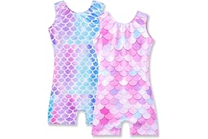 Nymphperi 2 Packs Gymnastics Leotard for Girls Sparkle Biketards with Shorts Kids Sleeveless Unitard One-Piece Dancewear