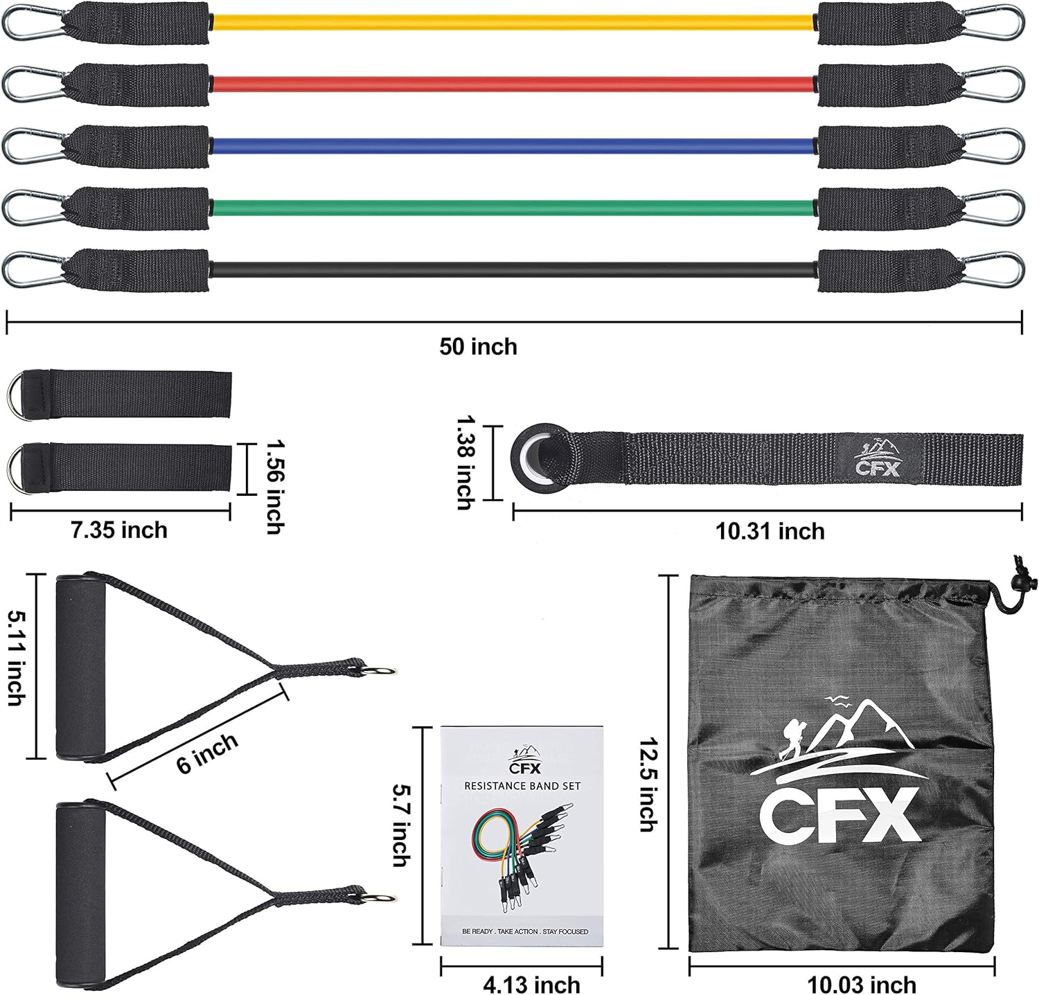 Griffen Turanker Knochelriemen Schutztubes Kuhlendes Handtuch Tragetasche Yoga Home Gyms Workout Camfosy Widerstandsband Set Fitnessbander 5 Ubungsbander Fitness Sport Freizeit