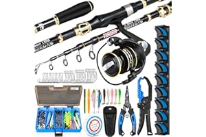 PLUSINNO Fishing Gear,Full Fishing kit Include Fishing Rod and Reel Combo, Tackle Box with Fishing Lures, Fishing Accessories, Fishing Pliers,Fishing Gifts for Men with Fishing Tool Kit