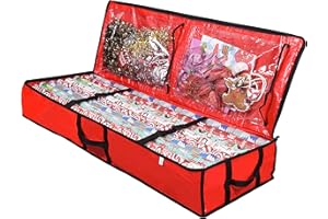 ProPik Wrapping Paper Storage Containers | Gift Wrap Organizer Under Bed 41”x14”x6” Fits 18-24 Rolls Fit Up to 40” Long Roll Wrap Storage Box Holder with Pockets for Ribbon Bows & Accessories (Red)
