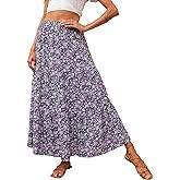 KIRUNDO Women 2026 Spring Summer High Waist Boho Floral Maxi Skirt Trendy Casual Flowy Swing Pleated A Line Beach Long Skirts