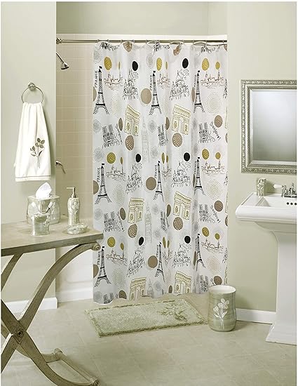 Lushomes Digital Paris Design Polyester 71x78Inches/180 x 200 cm Shower Curtain with 12 Eyelets and 12 Hooks (Multicolour)
