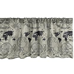 Ambesonne Travel Window Valance, Vintage Pattern