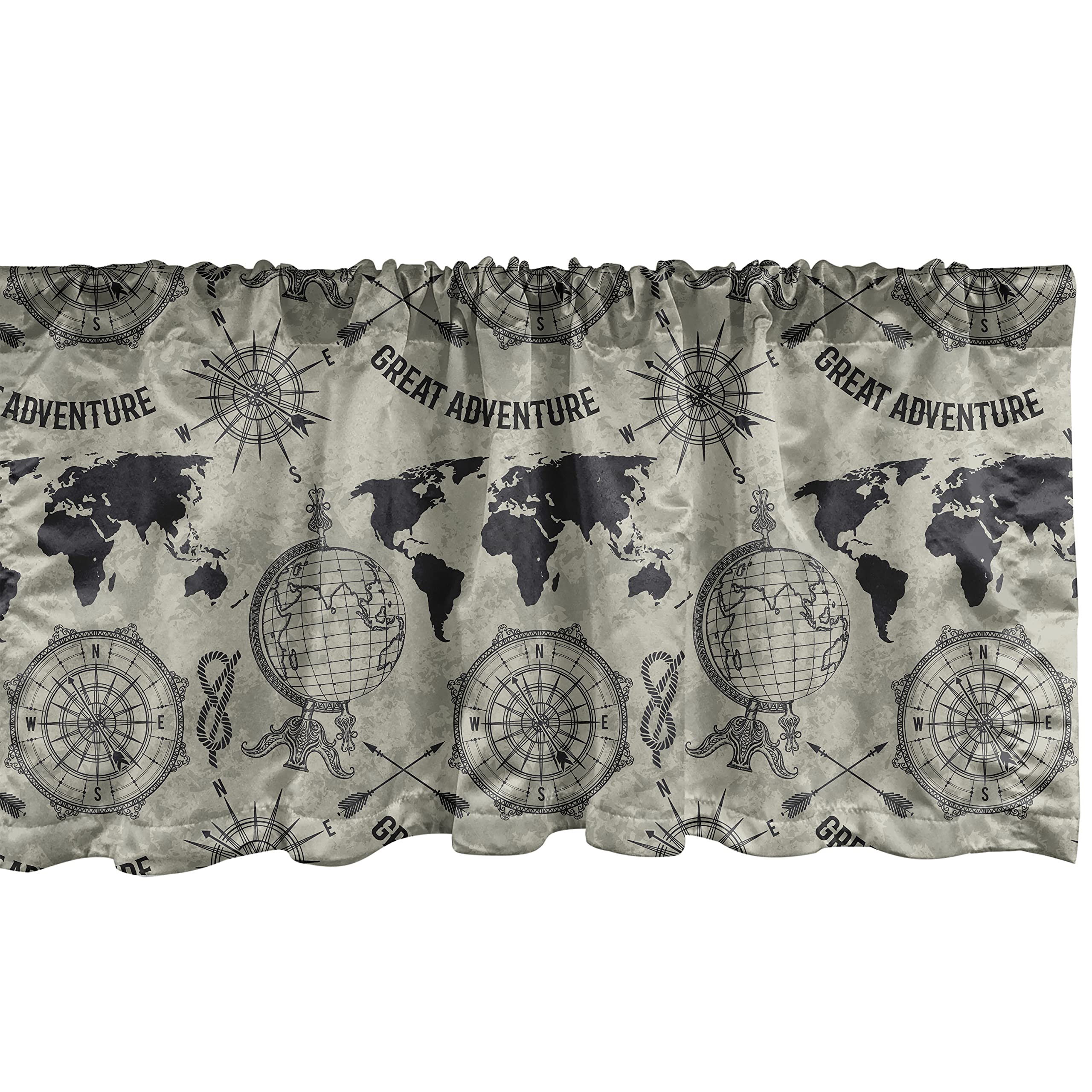Ambesonne Travel Window Valance, Vintage Pattern