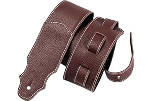 YIKOKO Guitar Strap, 3" Wide Soft Head Layer Cowhide Leather Guitar Straps with Foam Padding, for Acoustic, Bass and Electric Guitars