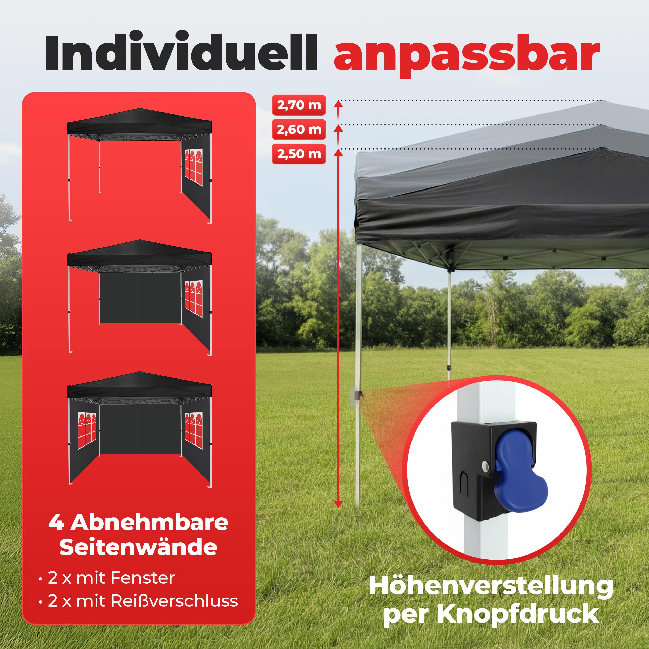 ONBEST Faltpavillon 3x3m Pop Up Pavillon mit Sandsäcken – Patentierte expressaufbau Funktion - wasserabweisend & stabil - Metall Partyzelt mit Seitenwänden für Garten, Terrasse & Outdoor (Schwarz) 7