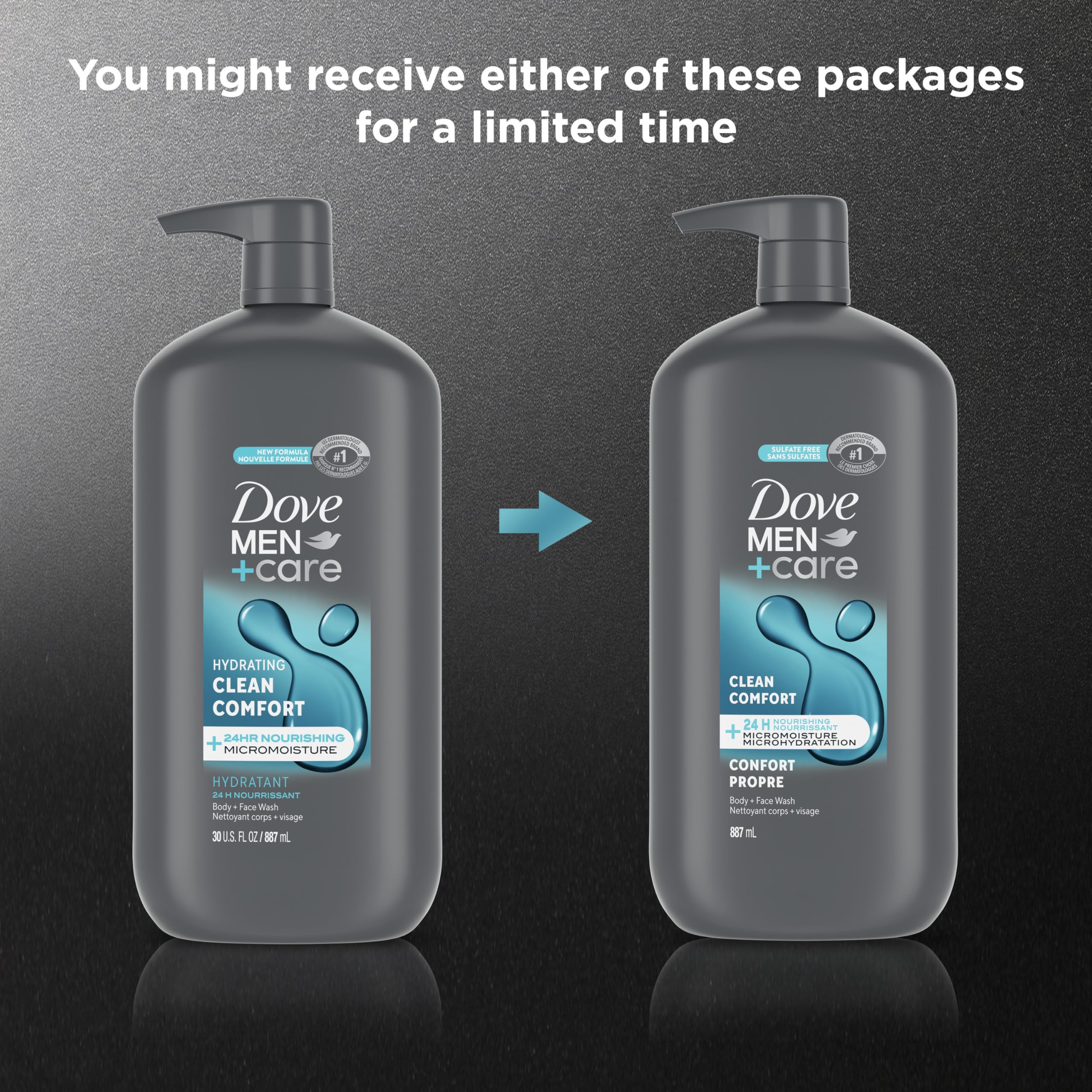 DOVE MEN + CARE Body and Face Wash Hydrating Clean Comfort Men's Body Wash with 24-Hour Nourishing Micromoisture Technology 30 oz