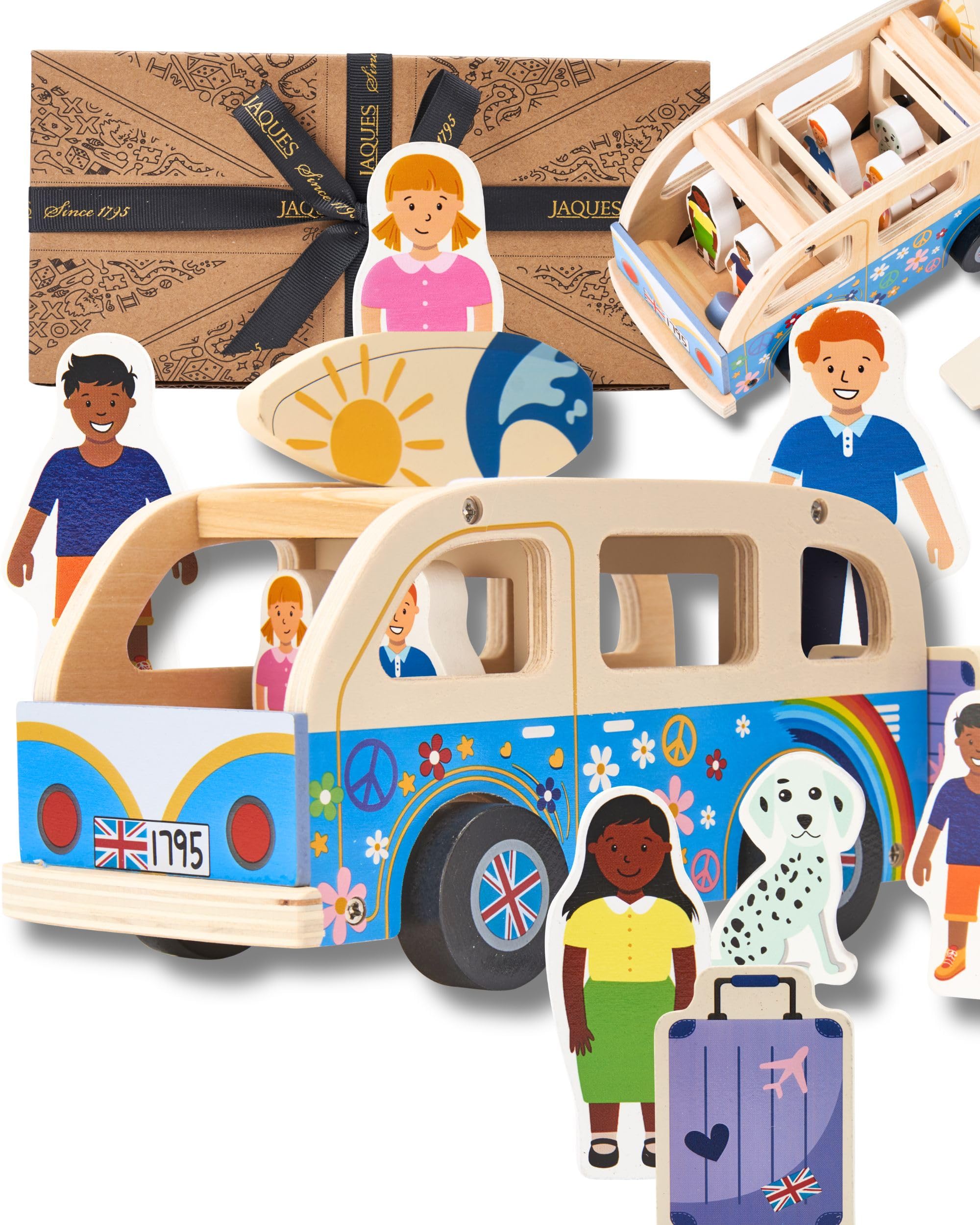 Jaques of London Wooden Camper Van Toy | Retro Toy Campervan with Characters & Accessories | Sustainable Wooden Vehicle Toy for Toddlers 18 Months+ | Since 1795