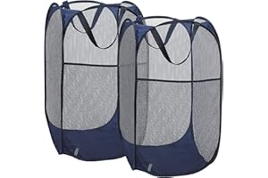 BENJUNC 2 Laundry Baskets, pop-up Laundry Baskets, Foldable mesh Laundry Baskets (Each with 2 Reinforced Handles, Blue