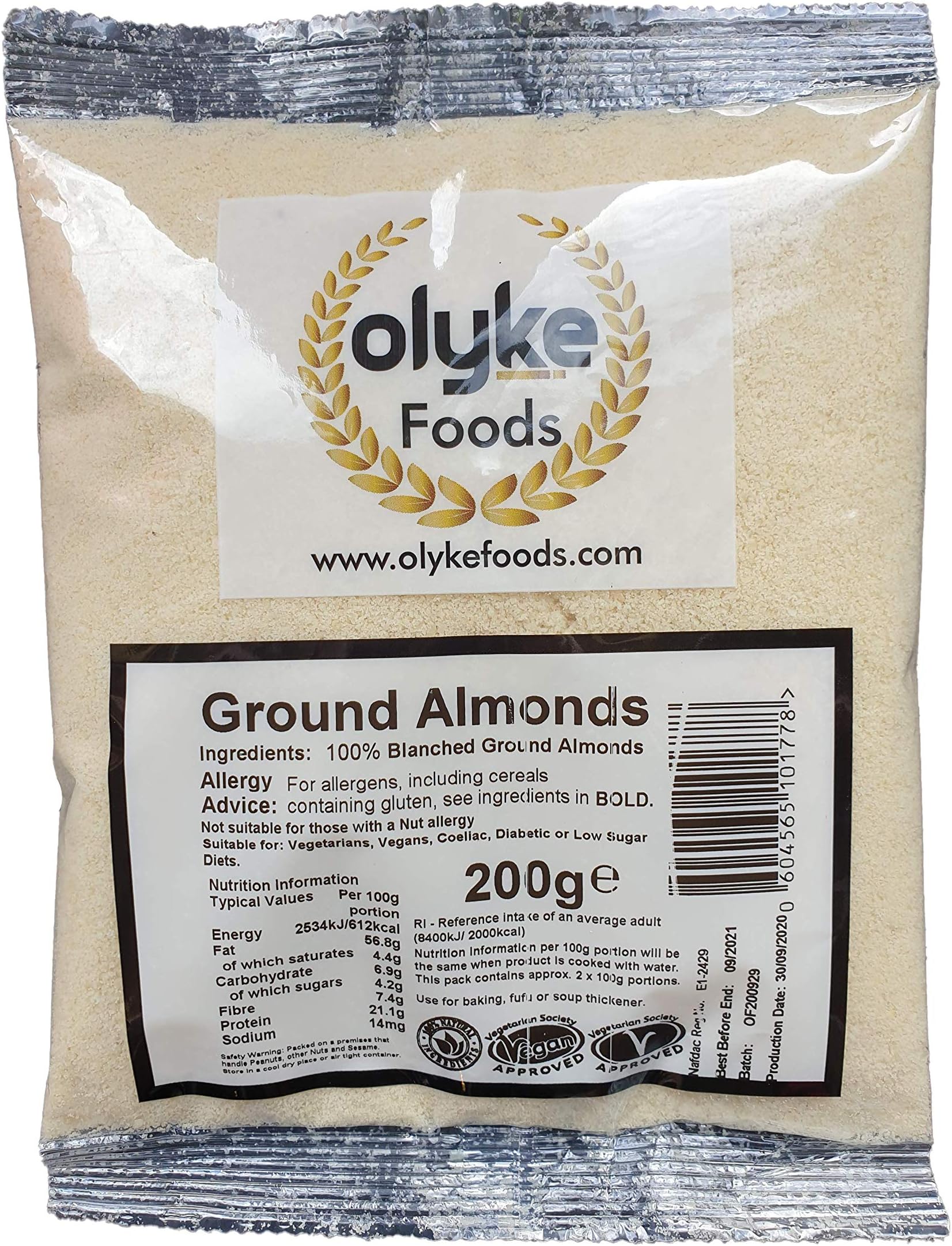 Olyke Ground Almonds 200g | Gluten Free California Almonds | Free Delivery