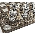 Greek Mythology Olympus Gods Zeus vs Poseidon Pewter and Bronze Color Chess Set with 17" Greek Board
