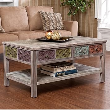 Amazon.com: Unique Rustic Wood Coffee Table - This Weathered White ... Amazon.com: Unique Rustic Wood Coffee Table - This Weathered White ... - Unique Rustic Wood Coffee Table - This Weathered White Washed ...Distressed Style Cocktail