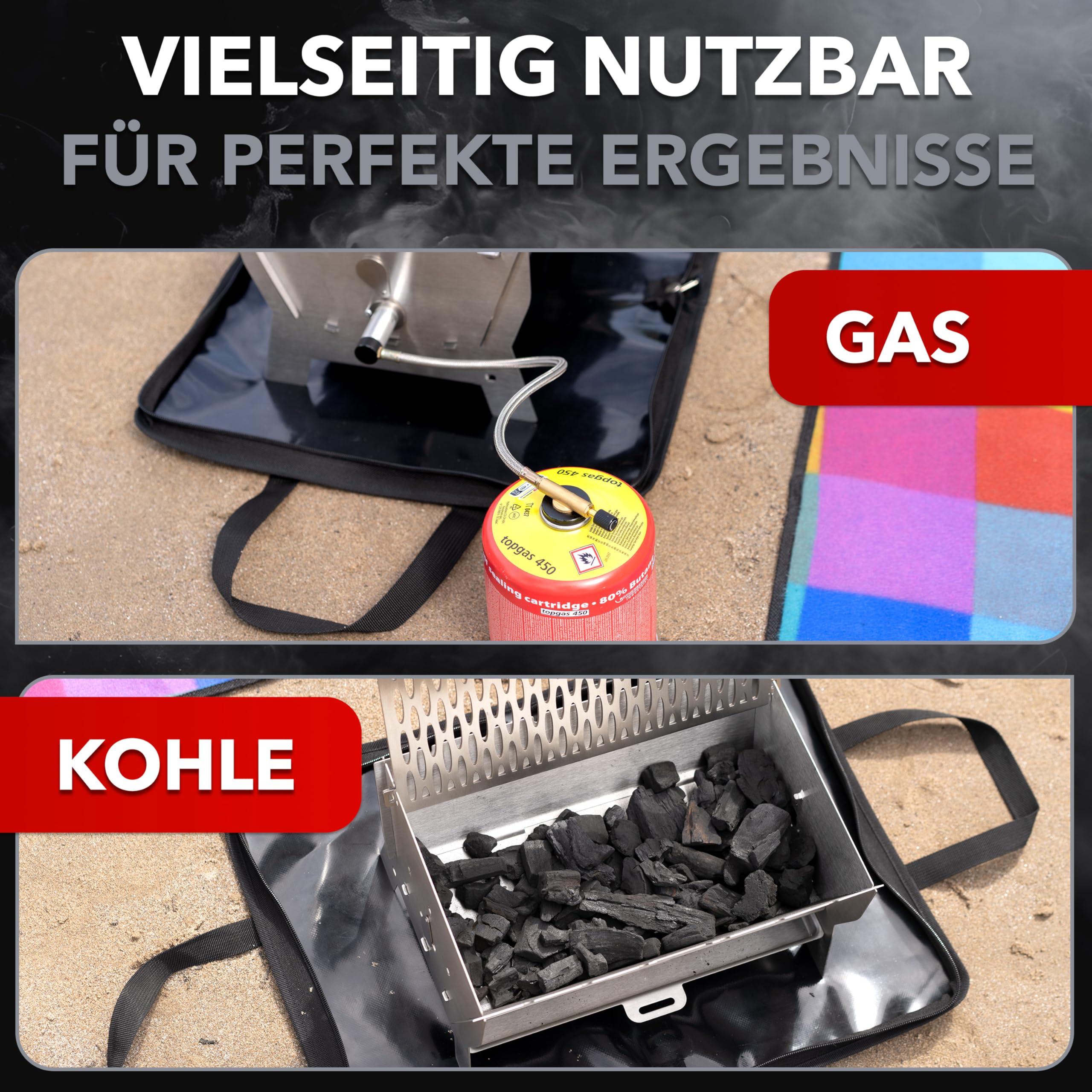 ovicue Grill | Mobiler Steck-Gasgrill – Tragbarer Edelstahlgrill mit Stecksystem – Gas- & Holzkohlebetrieb – Inkl. Tragetasche – Perfekt für Camping, Balkon, Garten & Outdoor - Camping Grill 5