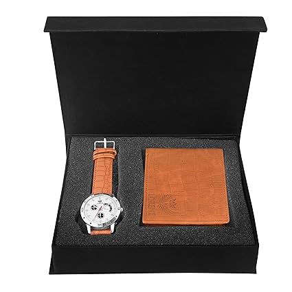 CM-1059WL-07 Combo of Mens Brown Leather Strap Watch and Brown Wallet