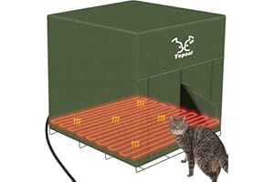 Large Heated Cat House for Outdoor Cats in Winter, Tepoal Weatherproof Outdoor Feral Cat Shelter, Elevated Kitty House with Heating Pad Bed for Outside Barn Cats, Strays (16x20x18 Inches)