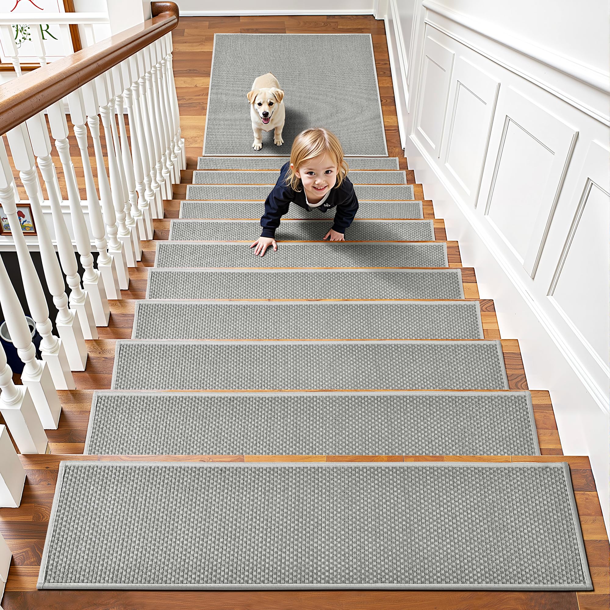 Photo 1 of Chenille Stair Treads Non Slip 10pcs Comfortable Stair Runner for Wooden Steps Rubber Backing Stairs Carpet Treads Indoor Staircase Covers Mat with Rubber Backing for Pets Kids 8"X30" Grey