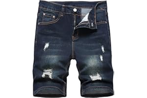 JUNBAOSS Men's Slim Fit Stretch Denim Shorts Ripped Skinny Jean Shorts for Men,Fashion Straight Comfort Flex Waist Short