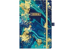 JOURNALTASTIC 2024 Planner - Planner 2024, Jan. 2024 - Dec. 2024, 5.9" x 8.4", 2024 Planner Weekly and Monthly with Marked Tabs + Thick Paper + Contacts + Calendars + Holidays + Twin-Wire Binding - Navy Golden Point