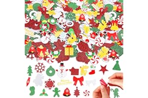 JULBEAR 300 Pieces Christmas Foam Stickers Glitter Self Adhesive Stickers for Crafts Holiday Foam Stickers Greeting Cards Home Party Decoration Supplies (Christmas Style)