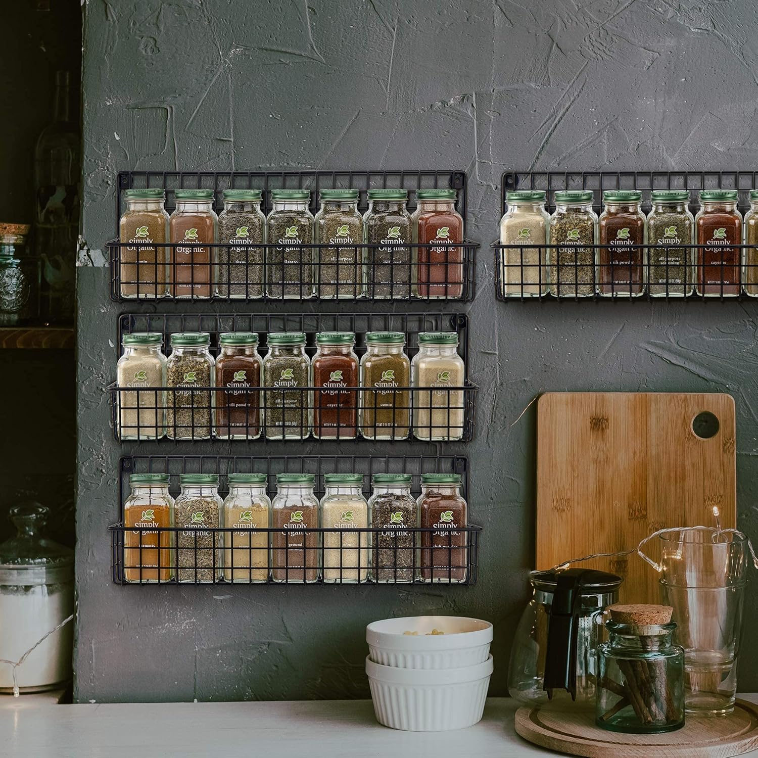 Aesthetic Farmhouse Spice Racks For Wall Mount - Space Saving And Easy To Install Set of 4 Hanging Racks - The Perfect Seasoning Organizer For Your Kitchen: Home Improvement