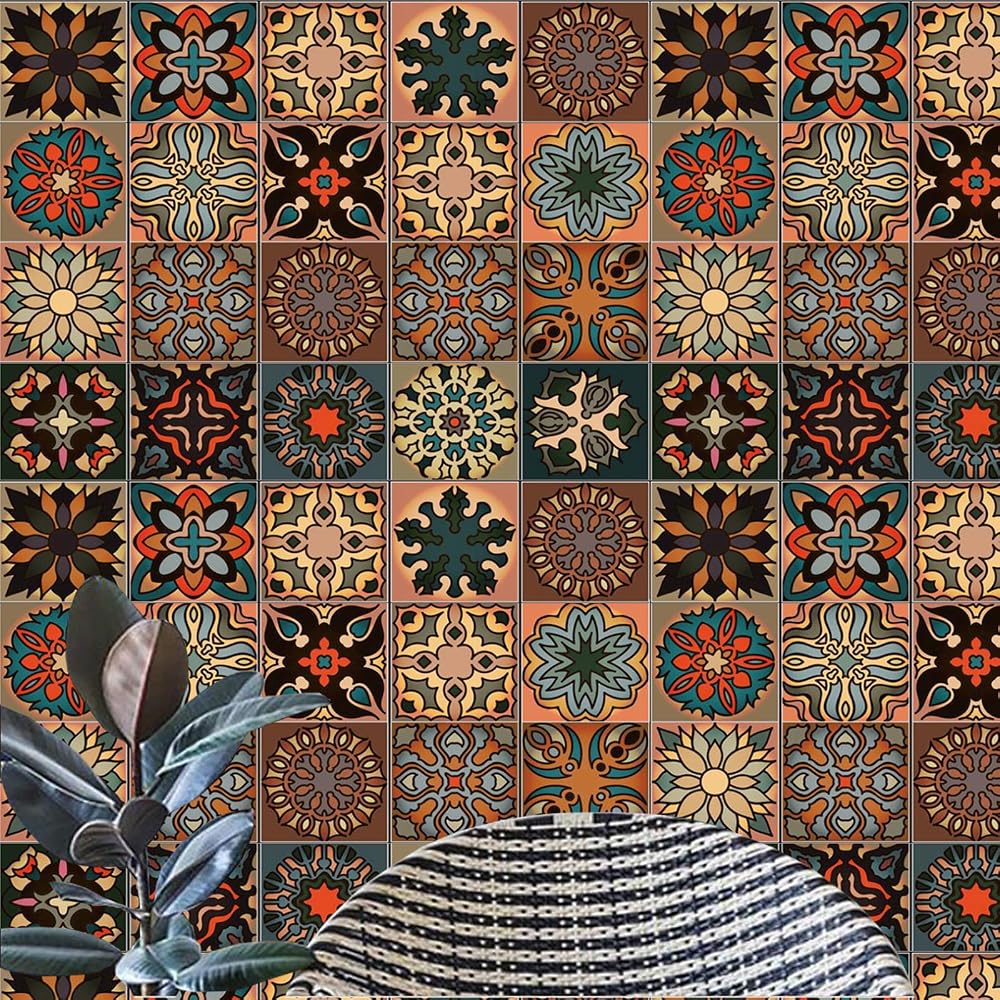 indabyo Moroccan Style Tile Stickers 20pk Brown Vintage Mosaic 15cm x 15cm Peel