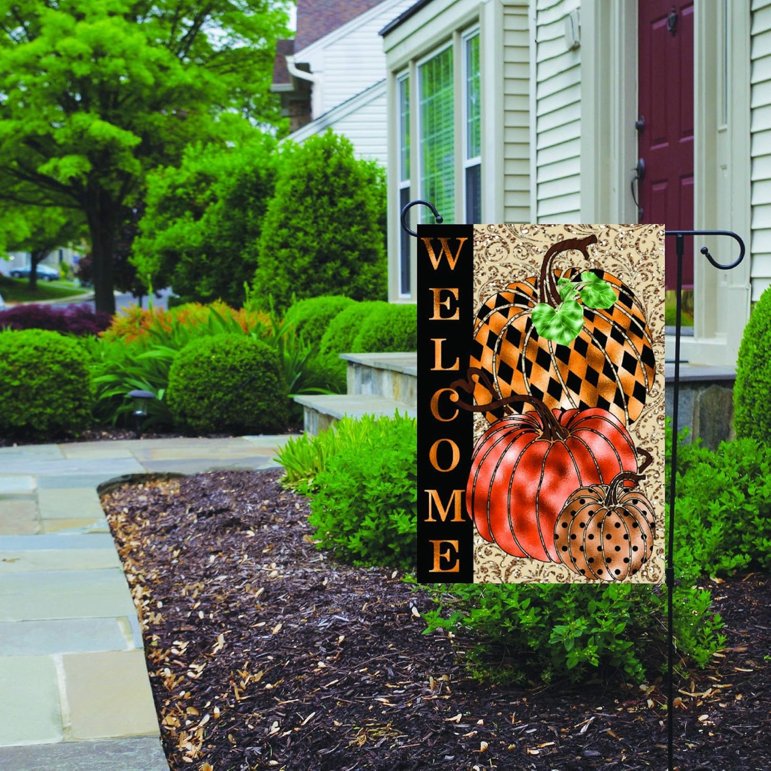 Lplpol Harlequin Pumpkin Garden Flag, Double Sided Yard Decoration, Front Door Home Decor, 28x40 inches
