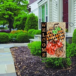 Lplpol Harlequin Pumpkin Garden Flag, Double Sided Yard Decoration, Front Door Home Decor, 28x40 inches