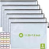 Mesh Zipper Pouch, 6PCS Waterproof Plastic Mesh ZipperBag, B5 Size Tear-Resistant Document Pouch, Extra Large Zip File Bags, for School Office Supplies Home Travel Storage(11.26×7.9 Inch)