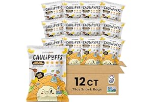 Caulipuffs, Honey BBQ Puffs snacks – Light and airy with the perfect chunch - gluten-free, non GMO, baked in avocado oil, low calorie snack (Box of 12, 0.75oz bags)