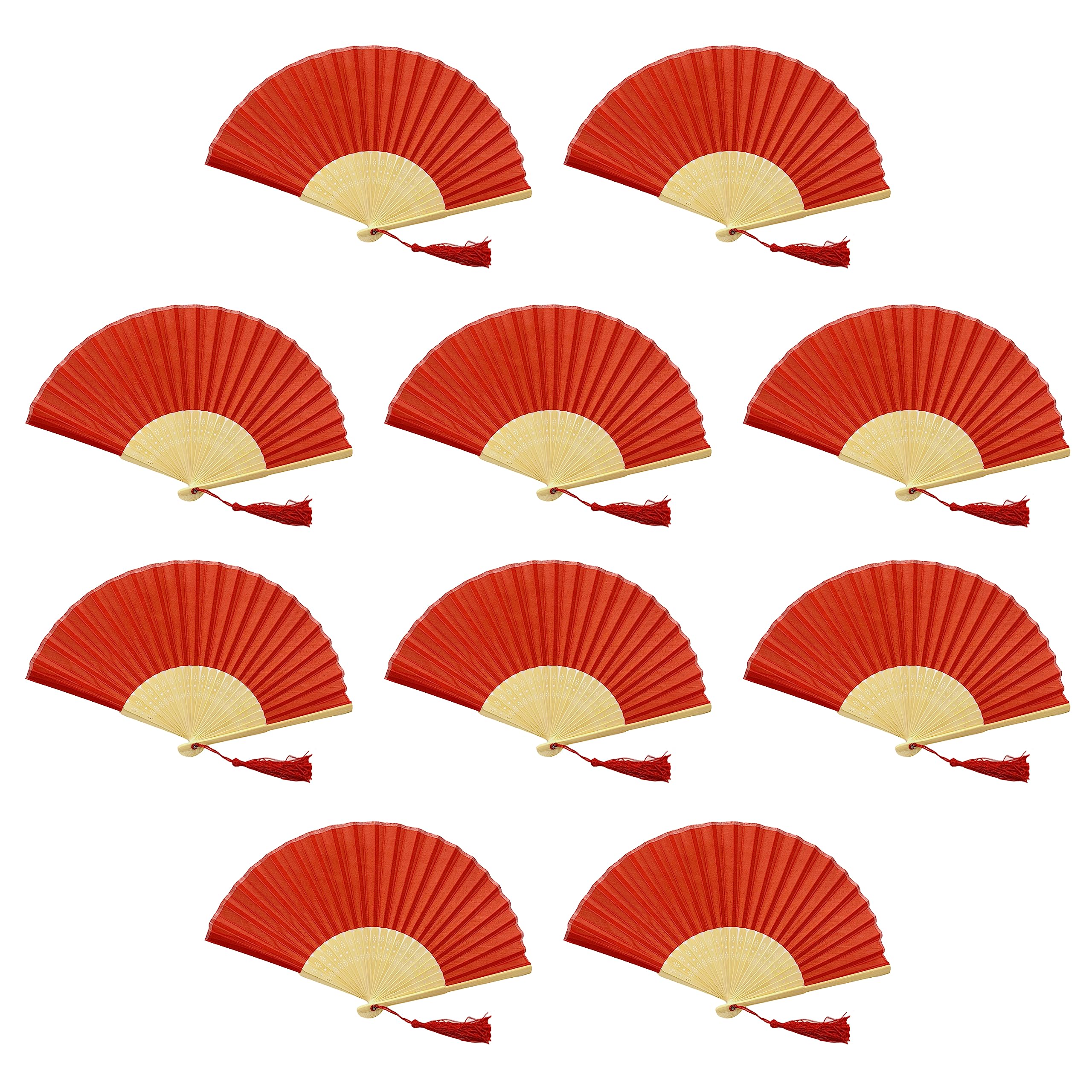 FANSOF.FANS Pack of 10 Chinese Folding Hand Fans – Silk Fabric Handheld Fan with Bamboo Ribs & Tassel, Wedding Fans for Guests, Bridal Shower & Hen Party Favours, Paper Fan Style Wedding Props