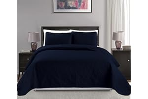 MK HOME Mk Collection Over Size Diamond Bedspread Bed Cover Embossed Solid New #Diamond (Navy Blue, King/California King)