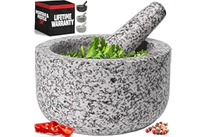 PriorityChef Heavy Duty Natural Granite Mortar and Pestle Set, 4 Cup Carved from Natural Granite, Make Fresh Guacamole, Stone