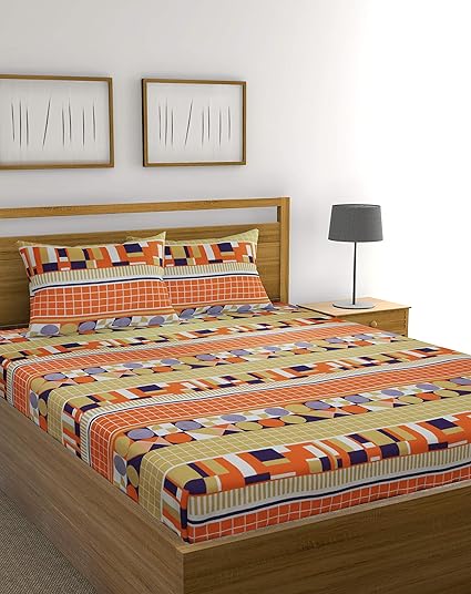 Raymond Home 104 TC Cotton Double Bedsheet with 2 Pillow Covers - Multicolour