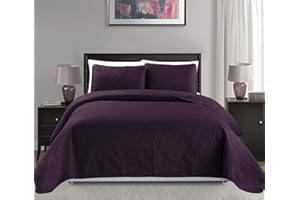 MK HOME Mk Collection King/California King Over Size 118"x106" 3pc Diamond Bedspread Bed-Cover Embossed Solid Dark Purple New