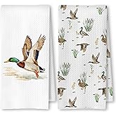 SkipTiger Mallard Duck Hand Towels for Bathroom Washroom, Gifts for Duck Lovers, Farmhouse Wild Green Head Ducks Kitchen Dish Towels, 16x24 Inch Set of 2