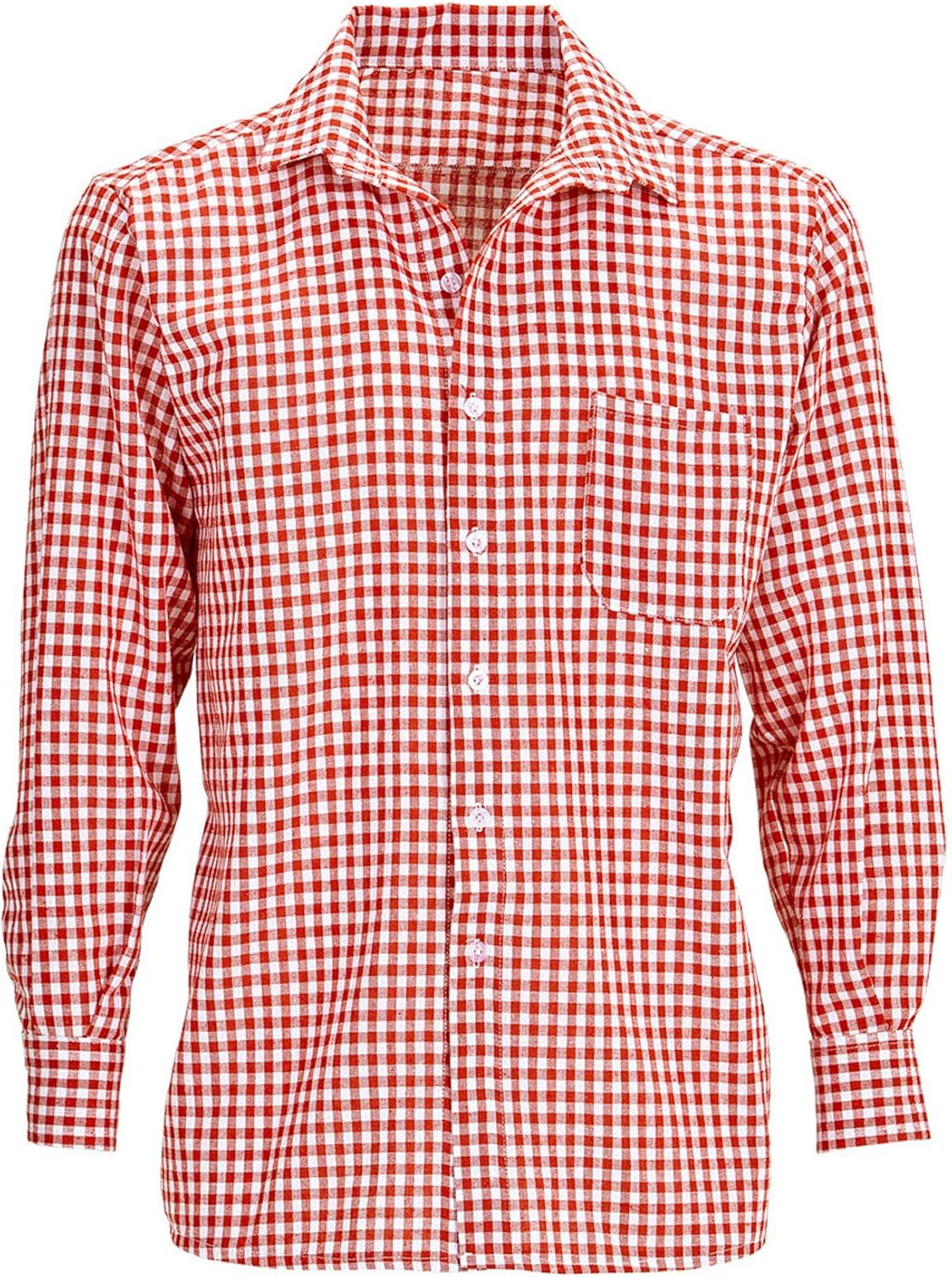 Widmann Bavarian Shirt for Adults Red and White Checked, Long Sleeve Oktoberfest Costume Top, Size L