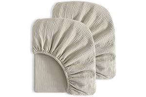Ntbay Kids 2 Pack Muslin Mini Crib Sheets, Soft and Breathable Double Layer 24x38 Baby Crib Sheets for Mini Crib and Toddler Mattresses, Boys, Girls, Unisex, Khaki, 24x38 Inches