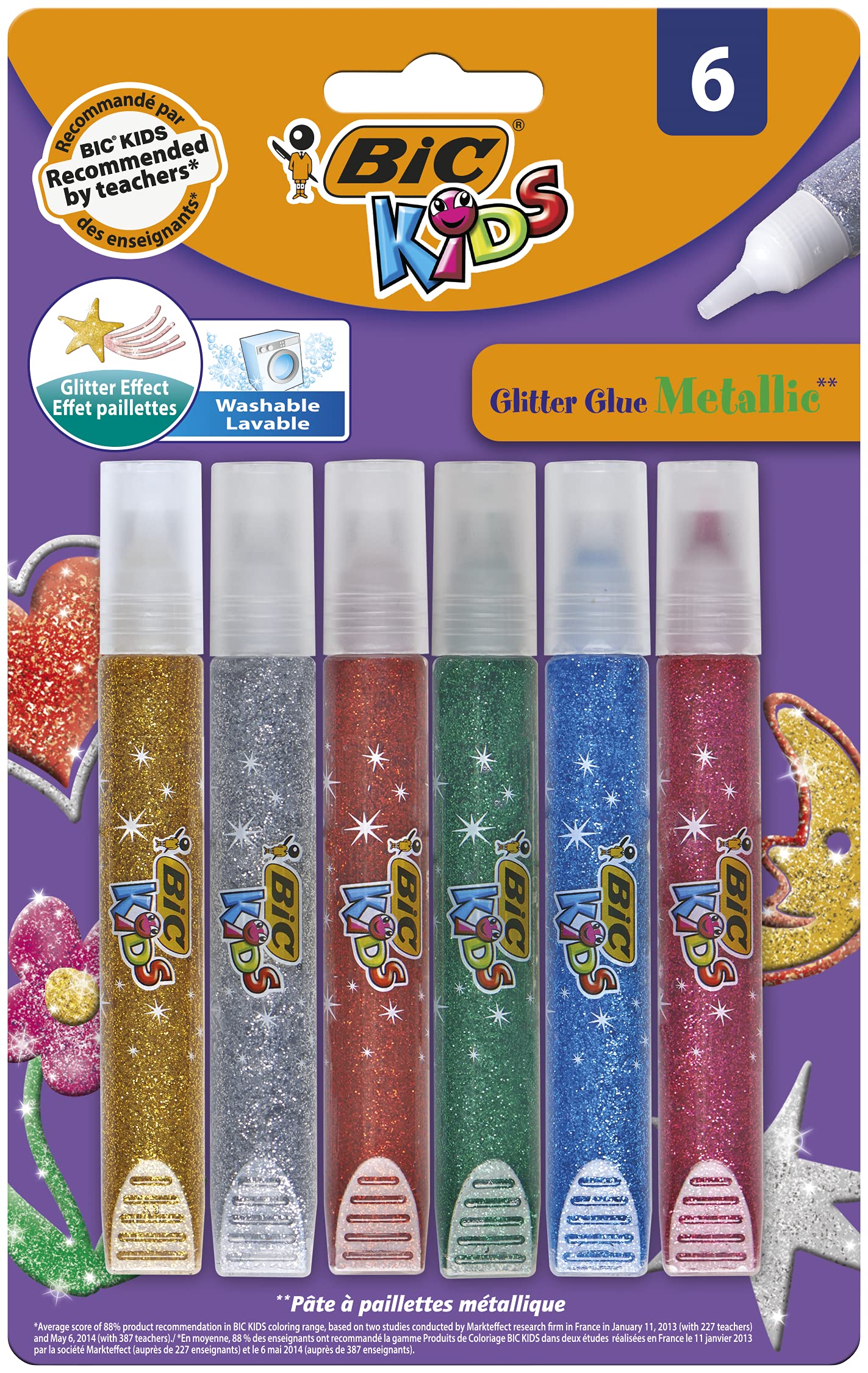 BIC Kids Glitter Glue Metallic Assorted Colours 6 Pack