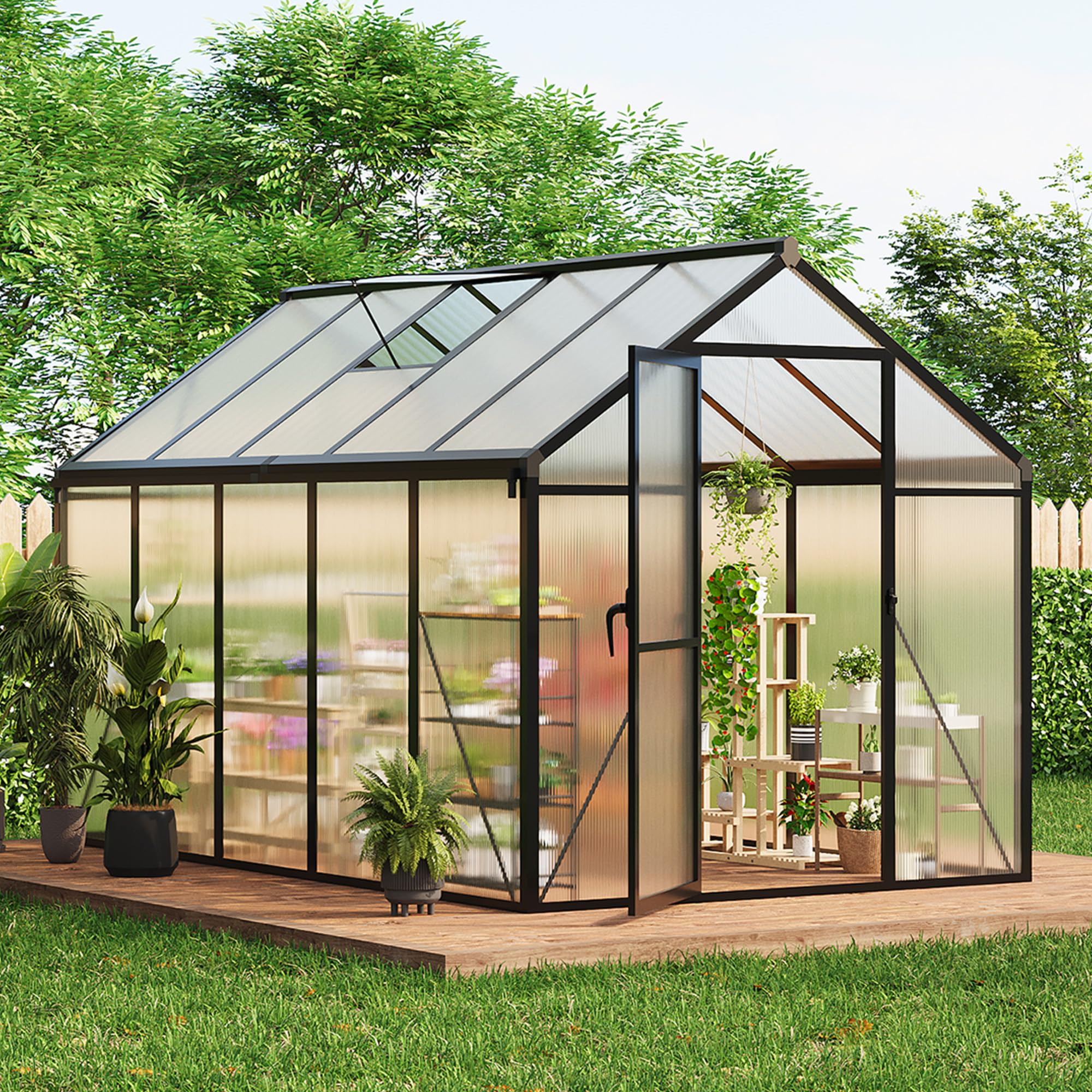 Photo 1 of   ** THERE ARE TWO BOXES, ONE HAS MISSING, WE ONLY HAVE ONE; THIS IS NUMBER 1 OF 2 ***6x10 FT Greenhouse for Outdoors, Polycarbonate Greenhouse with Roof Vent, Ground Nails, Lockable Push Door, Aluminum Large Walk-in Green House for Outside Garden Backyar
