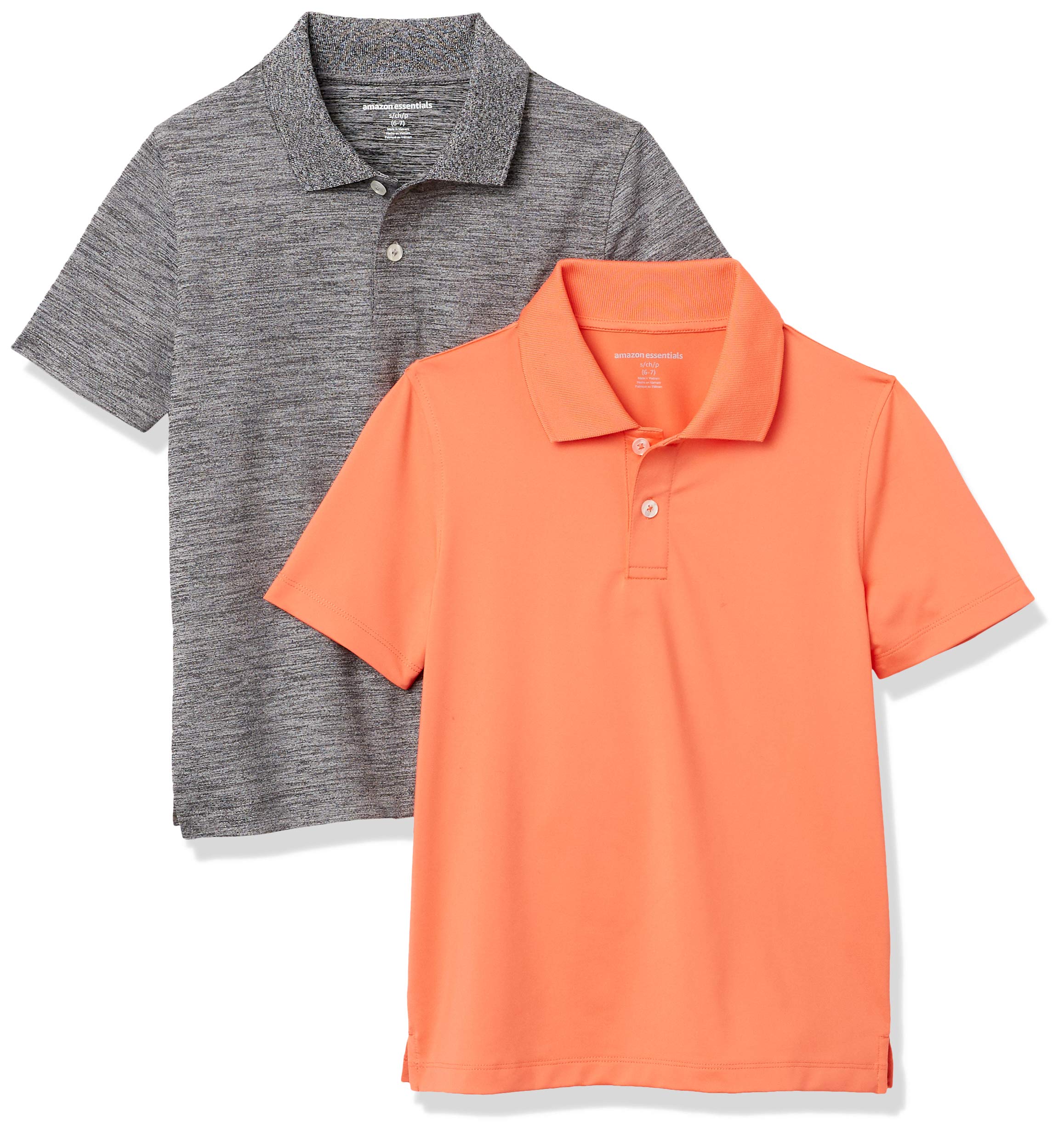 Photo 1 of ***MISSING ORANGE SHIRT***
Amazon Essentials Boys' Active Performance Polo Shirts, 2-Pack Orange/Grey, XX-Large