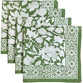 ATOSII Meraki Green 100% Cotton Spring Cloth Designer Dinner Napkins, Handblock Print, Washable Durable Linen for Everyday Us