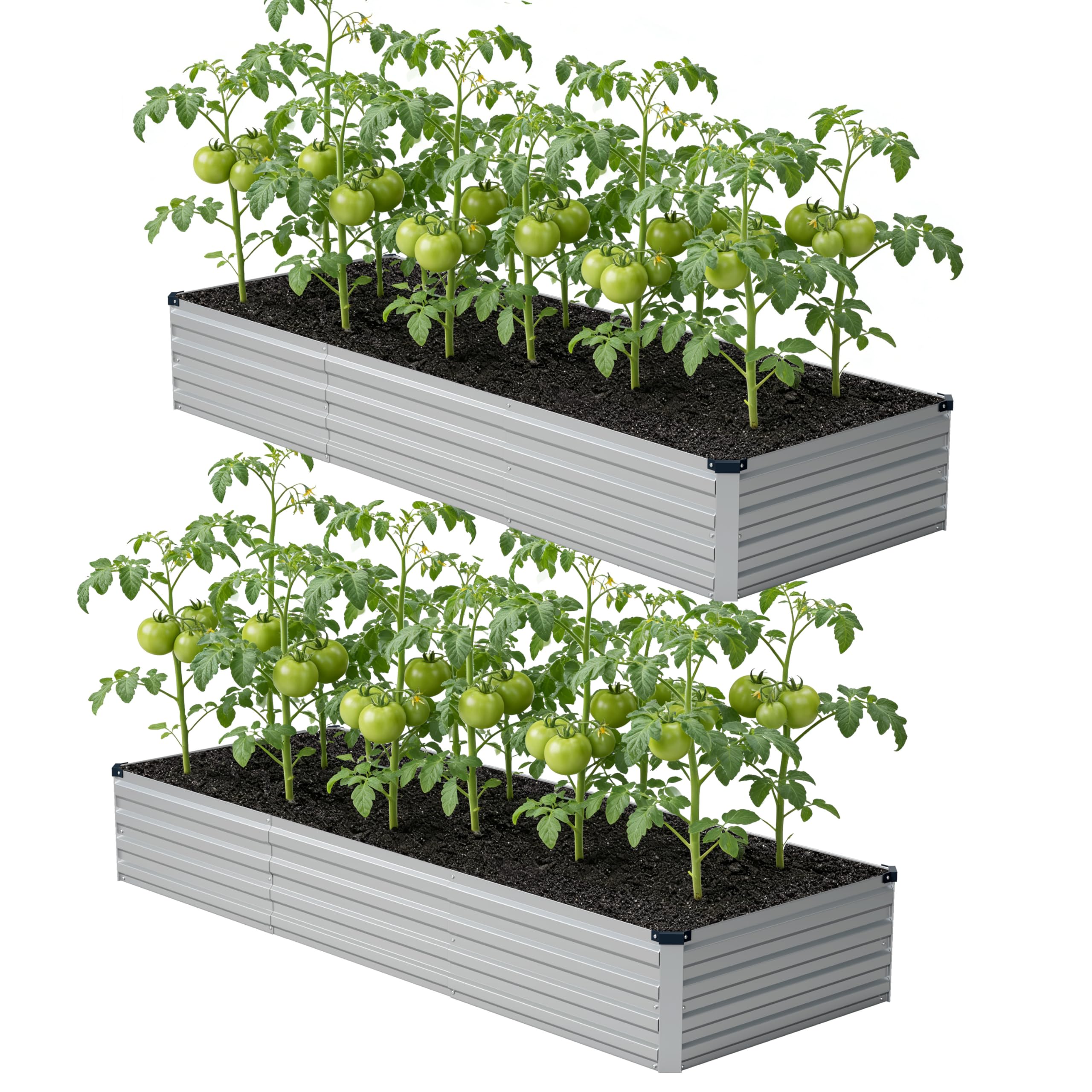 zunatu 10x2x1 ft(2 Pack) Galvanized Raised Garden Bed,Outdoor Planter Box Metal Patio Kit Planting Bed for Vegetables Flowers and Succulents,Silver Image