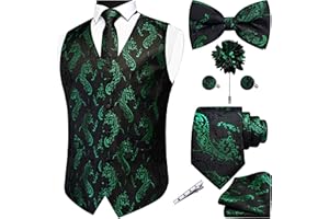 GUSLESON Fashion Vest for Men Paisley Jacquard Tie Waistcoat Bow tie Hanky Lapel Pin Cufflinks Set Wedding 7PCS