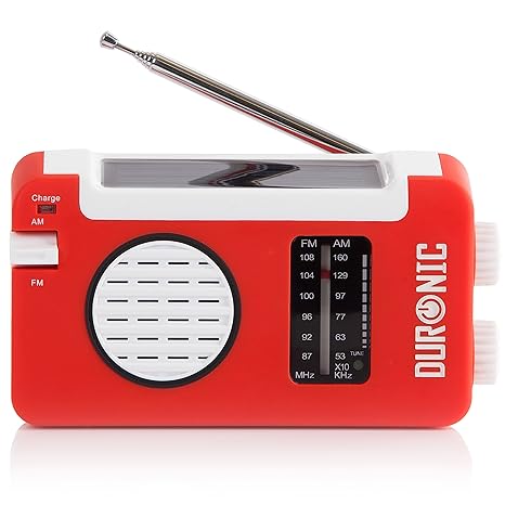 Duronic Hybrid Radio AM/FM, wiederaufladbar - Solarradio - Kurbelradio - Solarenergie und USB-Ladegerät – Ideal für Camping, 