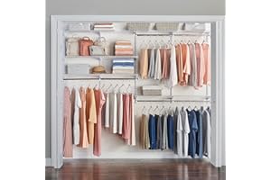 Rubbermaid Configurations Deluxe Custom Closet Kit 4-8Ft. Adjustable Metal Wire Shelving White Finish Expandable Organization System Hardware Included for Home Closet/Pantry/Laundry/Mudroom