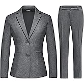 Lamgool Women's 2 Piece Business Suit Single Breasted Blazer Pant Set Slim Fit for Work Office Daily Wear