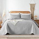 Davulos Queen Quilt Bedding Set,Light Grey Ultrasonic Full/Queen Quilt Set Reversible Microfiber Bedspread,Lightweight Soft Modern Geometric Coverlet Set for All Seasons(1 Quilt,2 Pillow Shams)